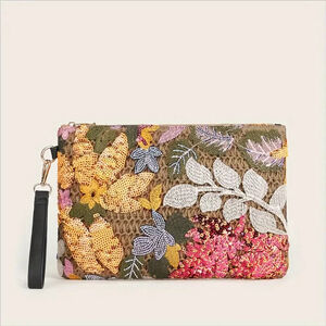 Osadía Handmade Floral Clutch Bag 12” Embroidered Sequin Purse Wristlet